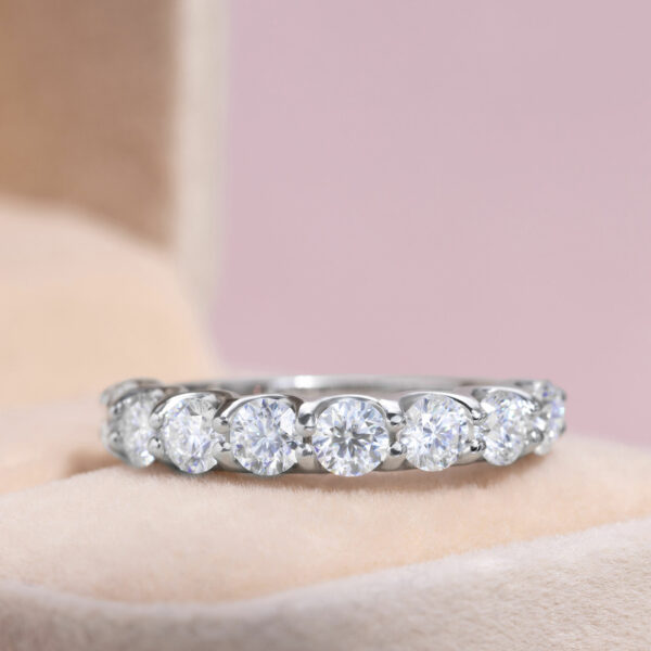 Half Eternity 2.25 Ct Moissanite Engagement Ring Round 14k White Gold D/VVS2