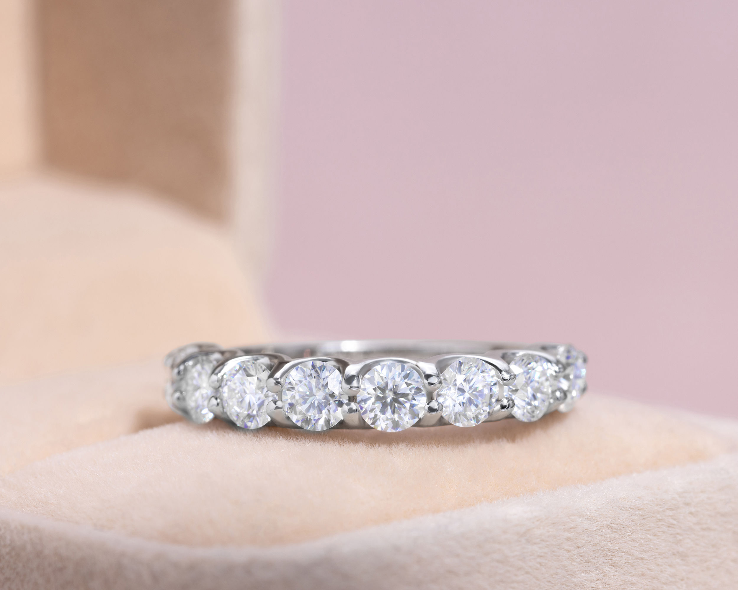 Half Eternity 2.25 Ct Moissanite Engagement Ring Round 14k White Gold D/VVS2