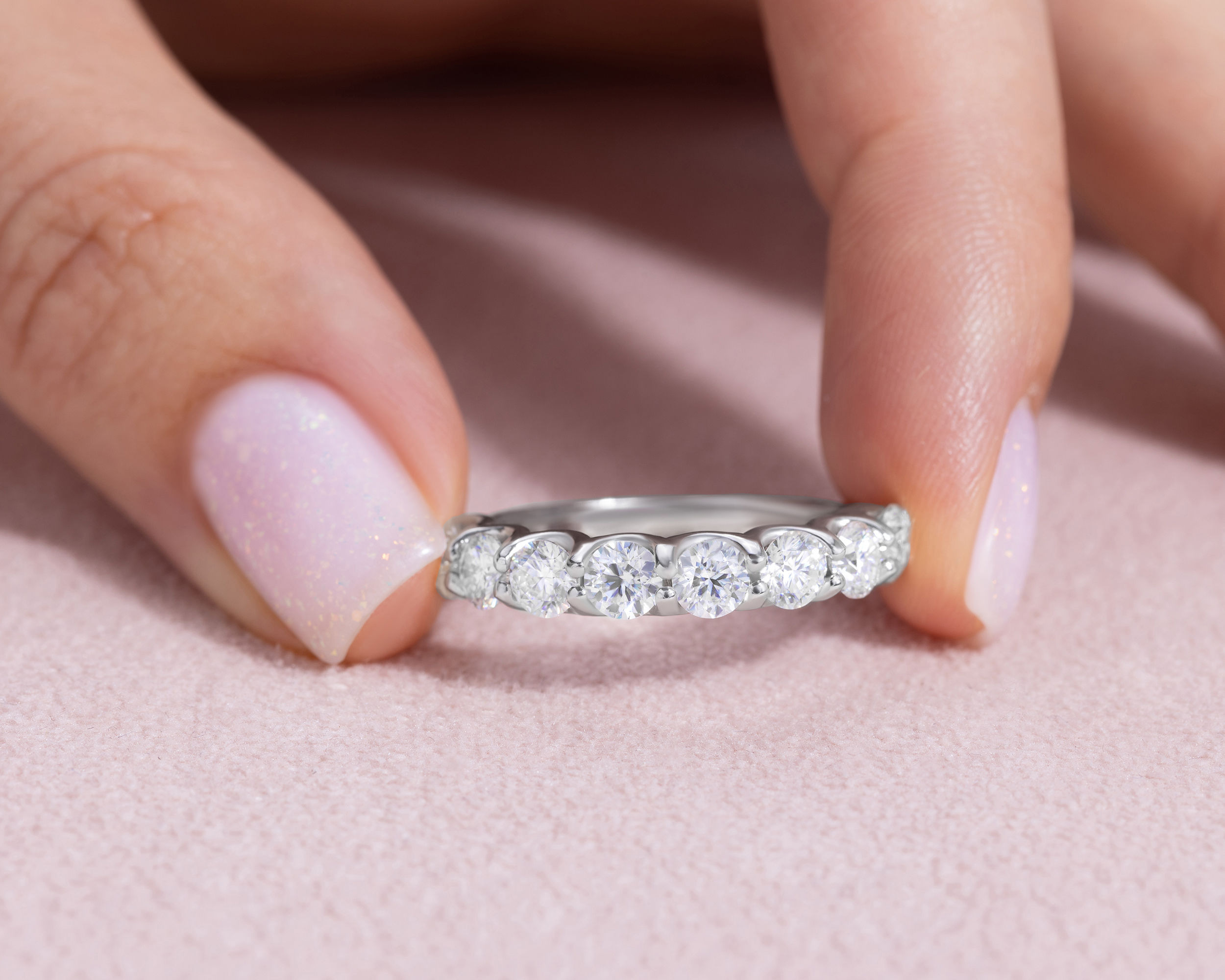 Half Eternity 2.25 Ct Moissanite Engagement Ring Round 14k White Gold D/VVS2 - Image 4