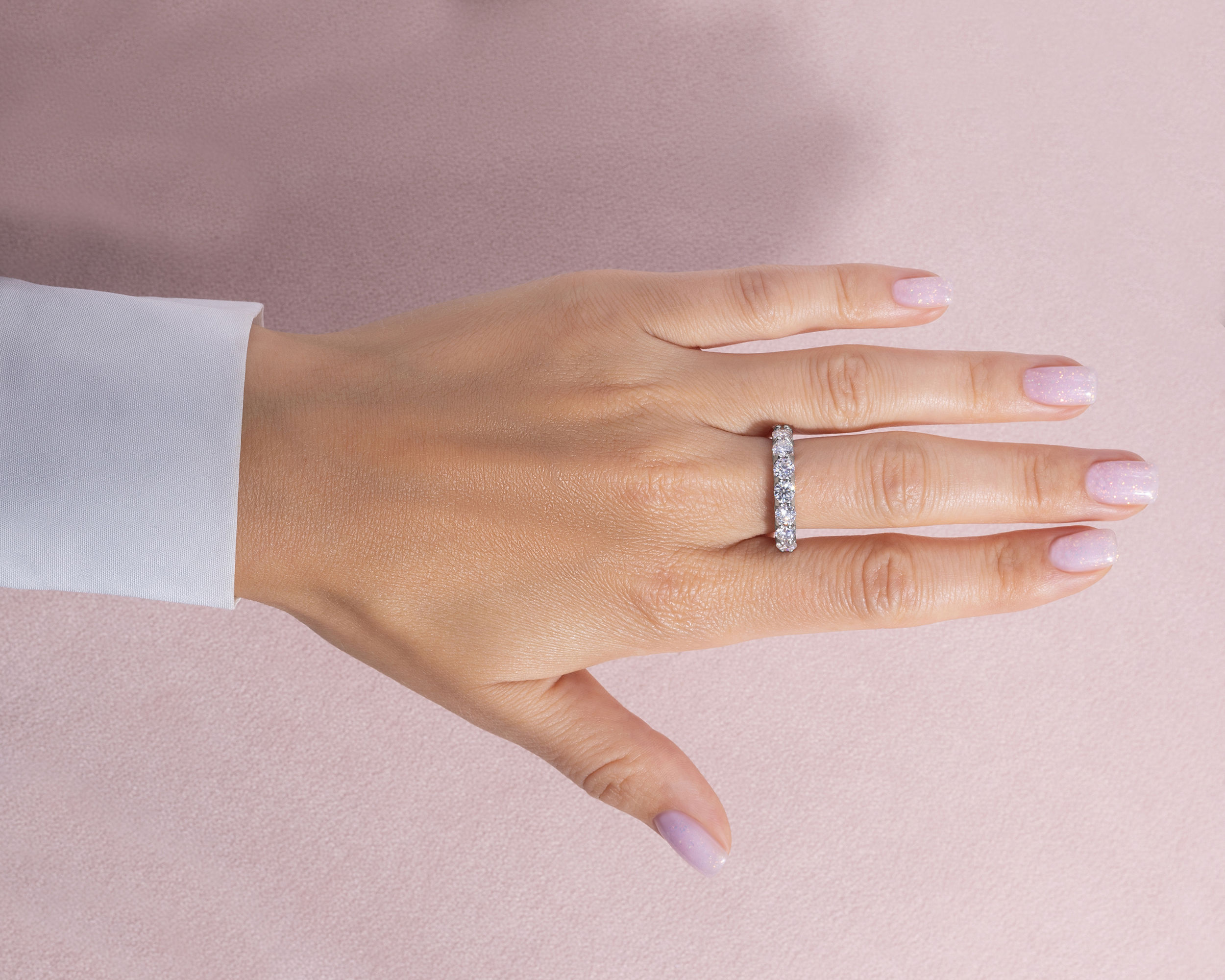 Half Eternity 2.25 Ct Moissanite Engagement Ring Round 14k White Gold D/VVS2 - Image 5