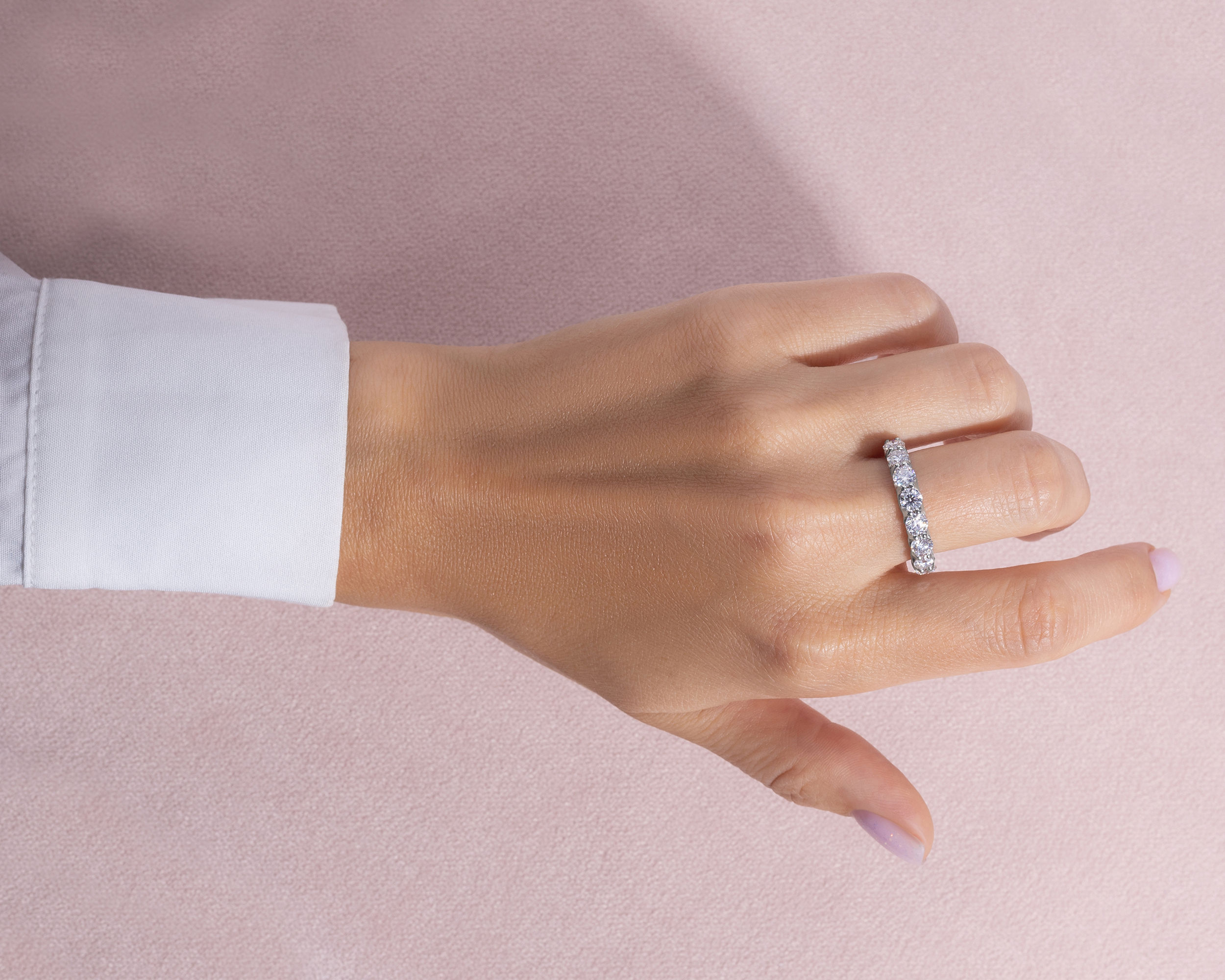 Half Eternity 2.25 Ct Moissanite Engagement Ring Round 14k White Gold D/VVS2 - Image 6