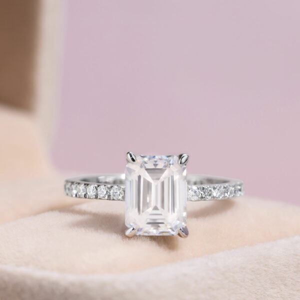 Moissanite Engagement Ring 14k White Gold 3.45 Ct Natural Emerald Cut D/VVS2
