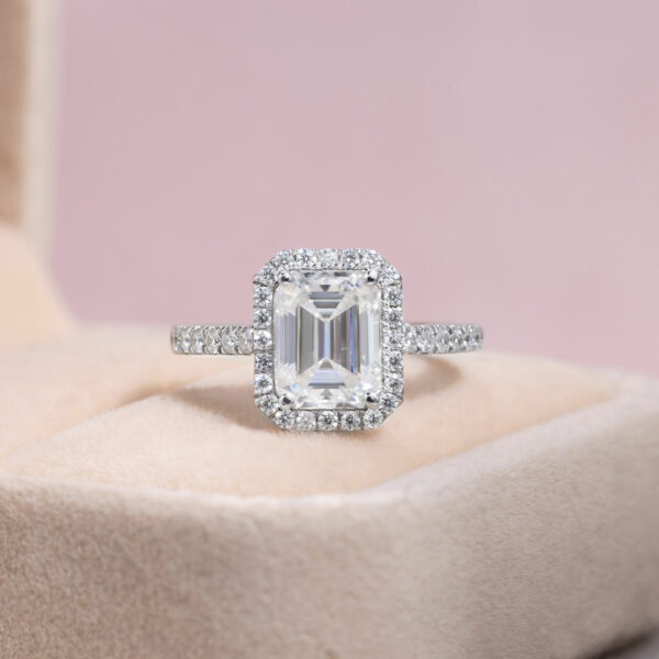 1.4 Ct Moissanite Engagement Ring Halo Cushion Cut 14k White Gold D/VVS2