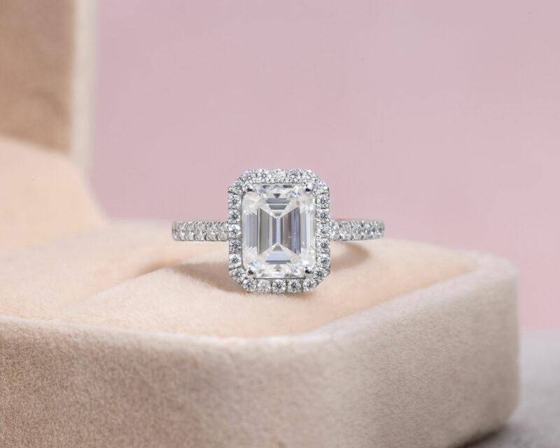 1.4 Ct Moissanite Engagement Ring Halo Cushion Cut 14k White Gold D/VVS2