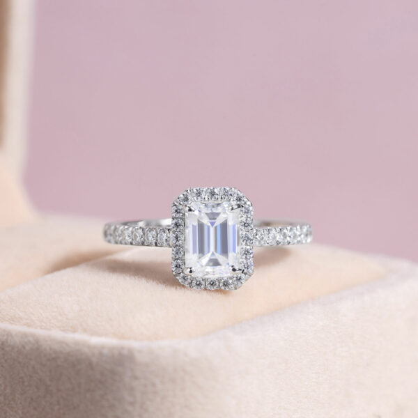 Moissanite Emerald Cut 3.40 Ct Engagement Ring 14K White Gold D/VVS2