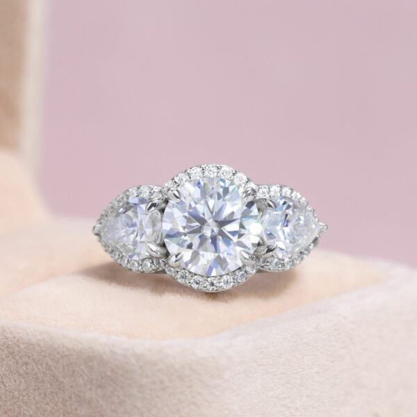 Real Moissanite Engagement Ring 3.60 Ct Cluster Set 14k White Gold D/VVS2