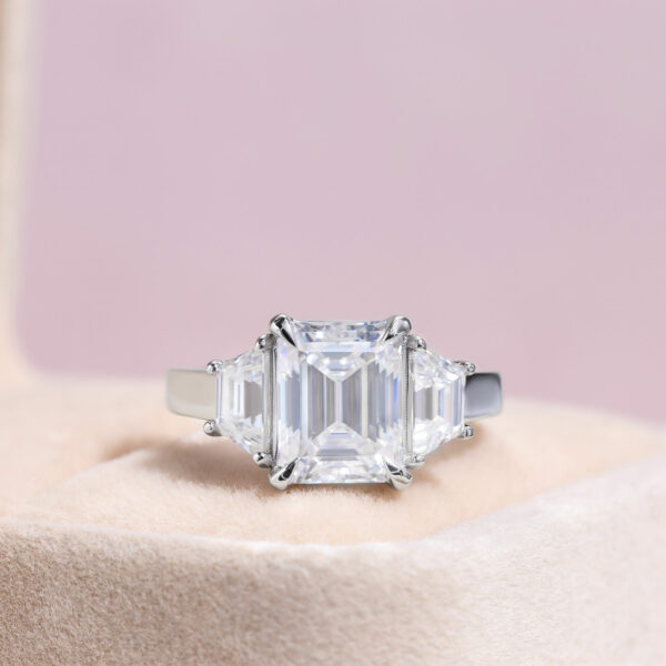 3.00 Ct Emerald Cut Baguette Moissanite Engagement Ring 14K White Gold D/VVS2