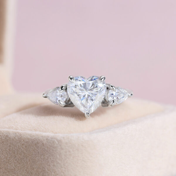 1.25 Ct Heart Cut Real Moissanite Engagement Ring in 14K White Gold D/VVS2