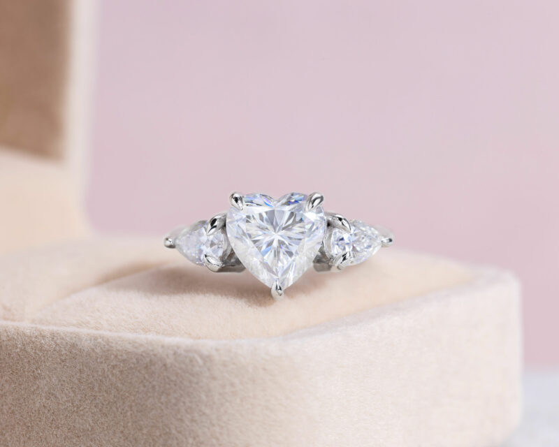 1.25 Ct Heart Cut Real Moissanite Engagement Ring in 14K White Gold D/VVS2