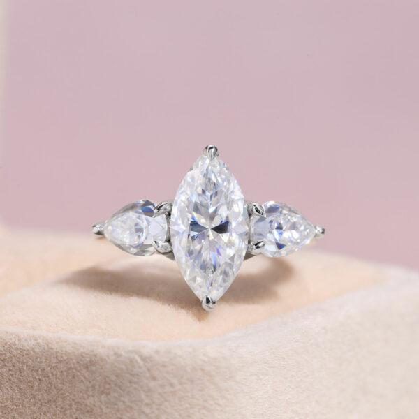 1.60 Carat Marquise Cut Moissanite Engagement Ring Real 14K White Gold D/VVS2