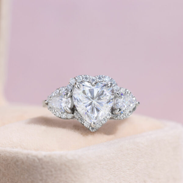 3.10 Ct Heart Moissanite Engagement Ring 14k Solid White Gold Real D/VVS2