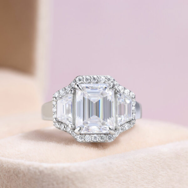 Real Moissanite Emerald Cut 3.25 Ct Engagement Ring 14K Solid White Gold D/VVS2