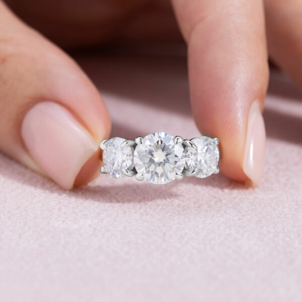 4 Carat Moissanite Three Stone Round Cut Engagement Ring 14K White Gold D/VVS2