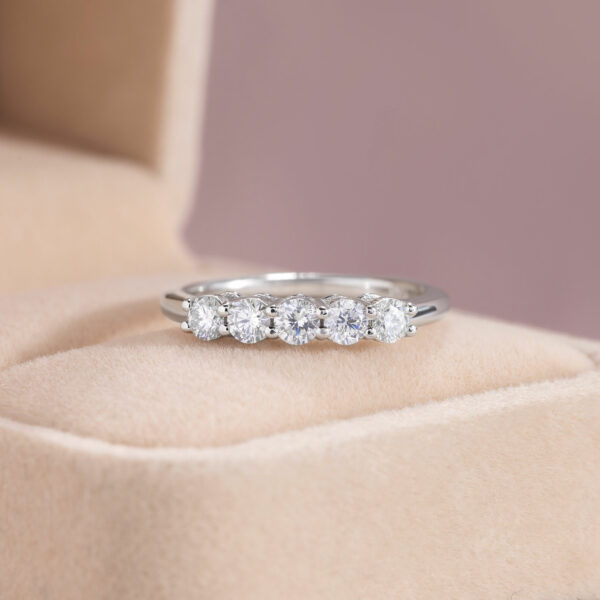 Lab Diamond 0.70 Ct Round Five Stone F/VS1-VS2 Engagement Ring 14k Solid White Gold