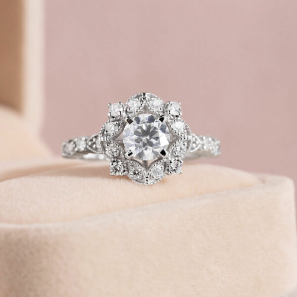 1.55 Ct Natural Diamond Halo Engagement Ring 14 White Gold F-G/VS-SI Round