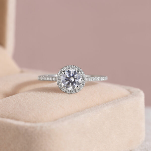 1.1 Ct Natural Diamond Engagement Ring 14k Solid White Gold Round Halo F-G/VS-SI