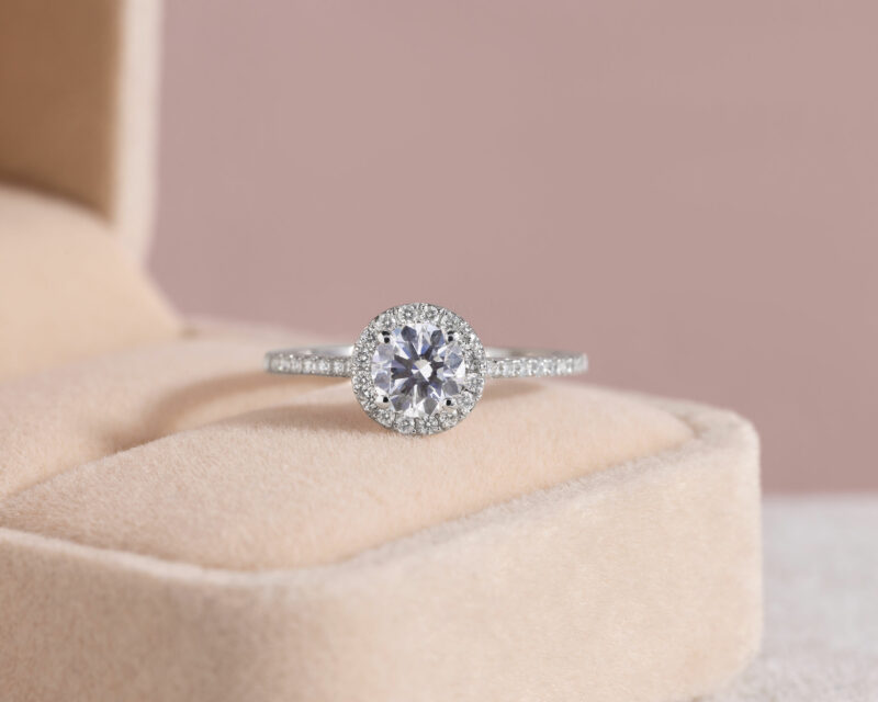 1.1 Ct Natural Diamond Engagement Ring 14k Solid White Gold Round Halo F-G/VS-SI