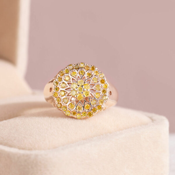 Natural Fancy Vivid Yellow SI3-I2 0.66 Ct Diamond 14k Rose Gold Designer Ring