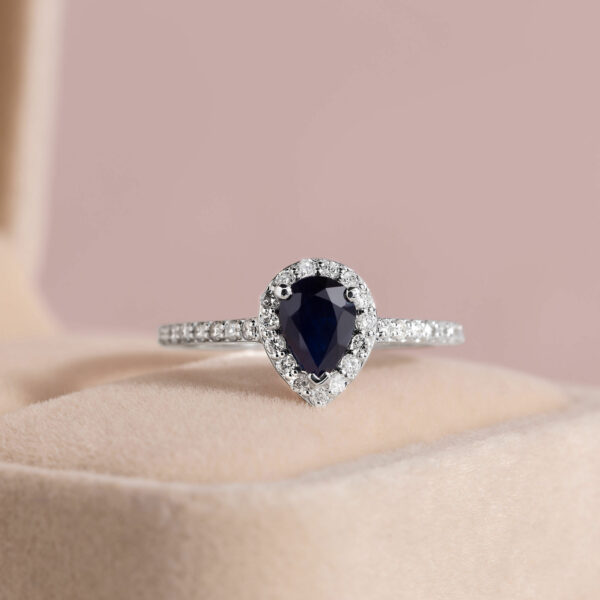 1.28 Ct Blue Sapphire & Natural Diamond 14K White Gold Ring E-H/SI2-I1 Round