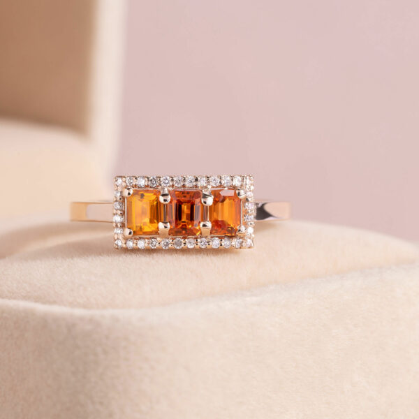 1.20 Ct Orange Sapphire & Natural Faint-Light Pink SI2-I1 Diamond 14k Rose Gold Ring