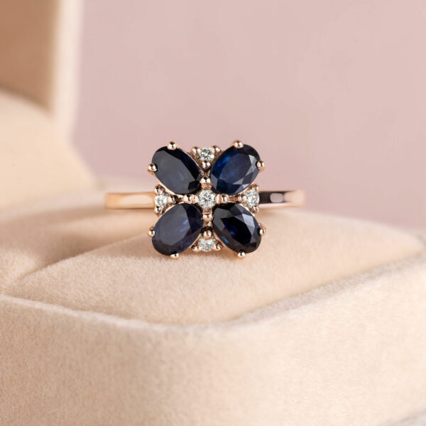 2.7 Ct Blue Oval Sapphire & Natural Light Yellow Diamond 14k Rose Gold Ring