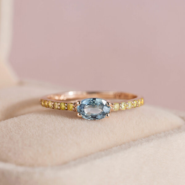 Blue Sapphire & Natural Vivid Yellow Diamond 0.96 Ct SI1-I2 14K Rose Gold Ring