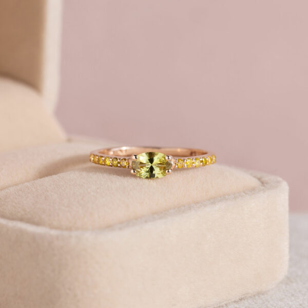Green Sapphire & Diamond Ring 14k Rose Gold Half Eternity Cocktail 0.96 Ct