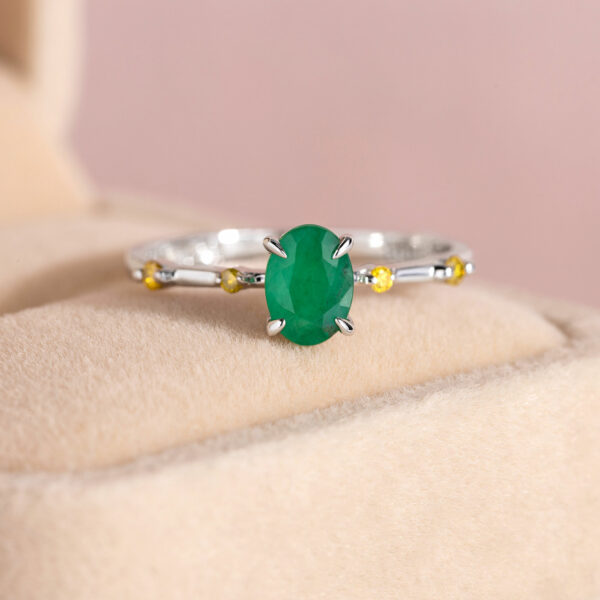 1.10 Ct Green Emerald & Natural Diamond Ring 14k White Gold Oval SI2-I1 Real