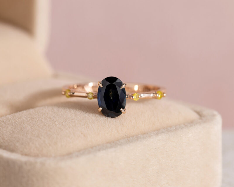 1.48 Ct Blue Sapphire & Natural Diamond Ring 14k Rose Gold SI2-I1
