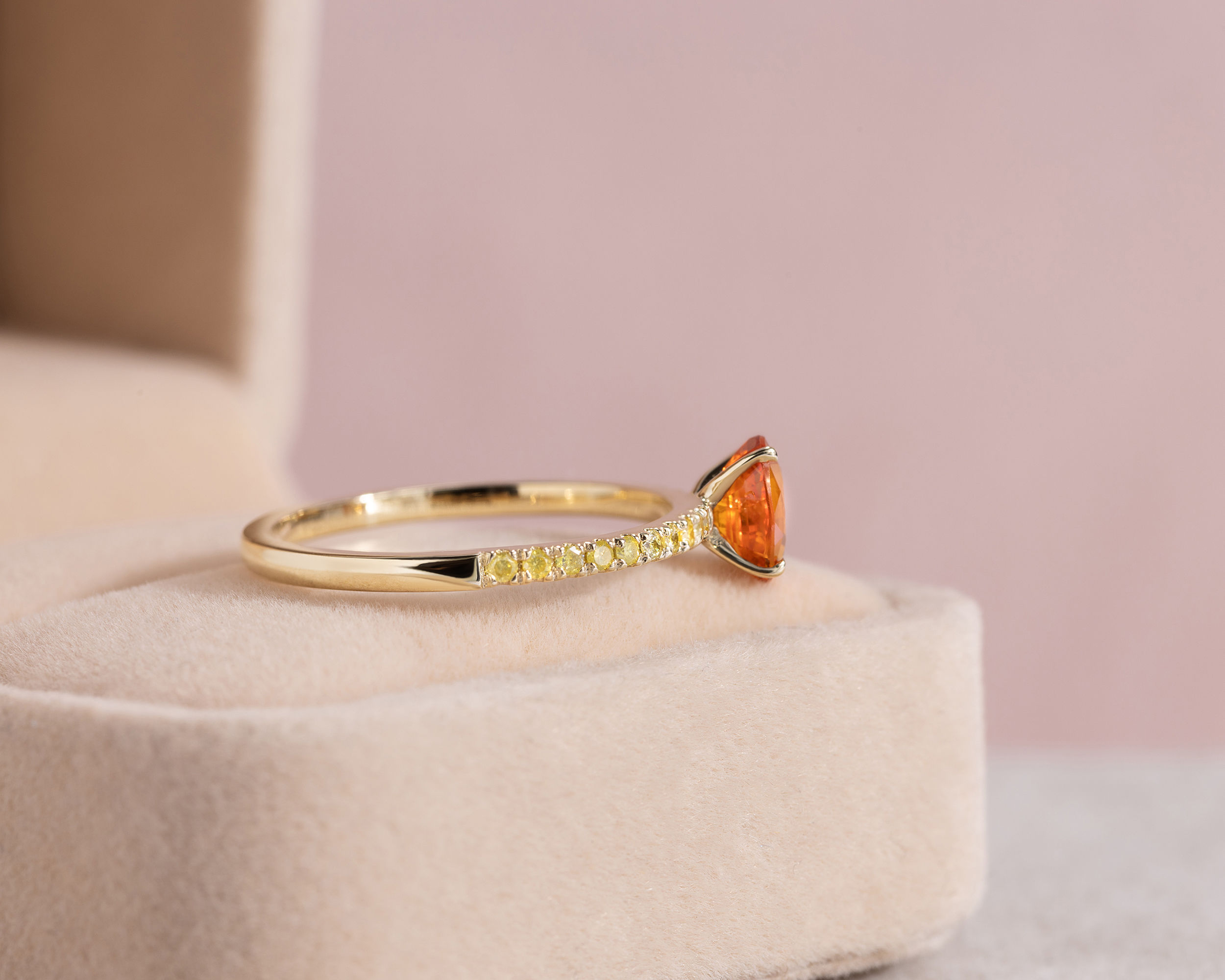 1.32 Carat Orange Sapphire & Natural Diamond 14k Yellow Gold Oval SI3-I2 Real - Image 3