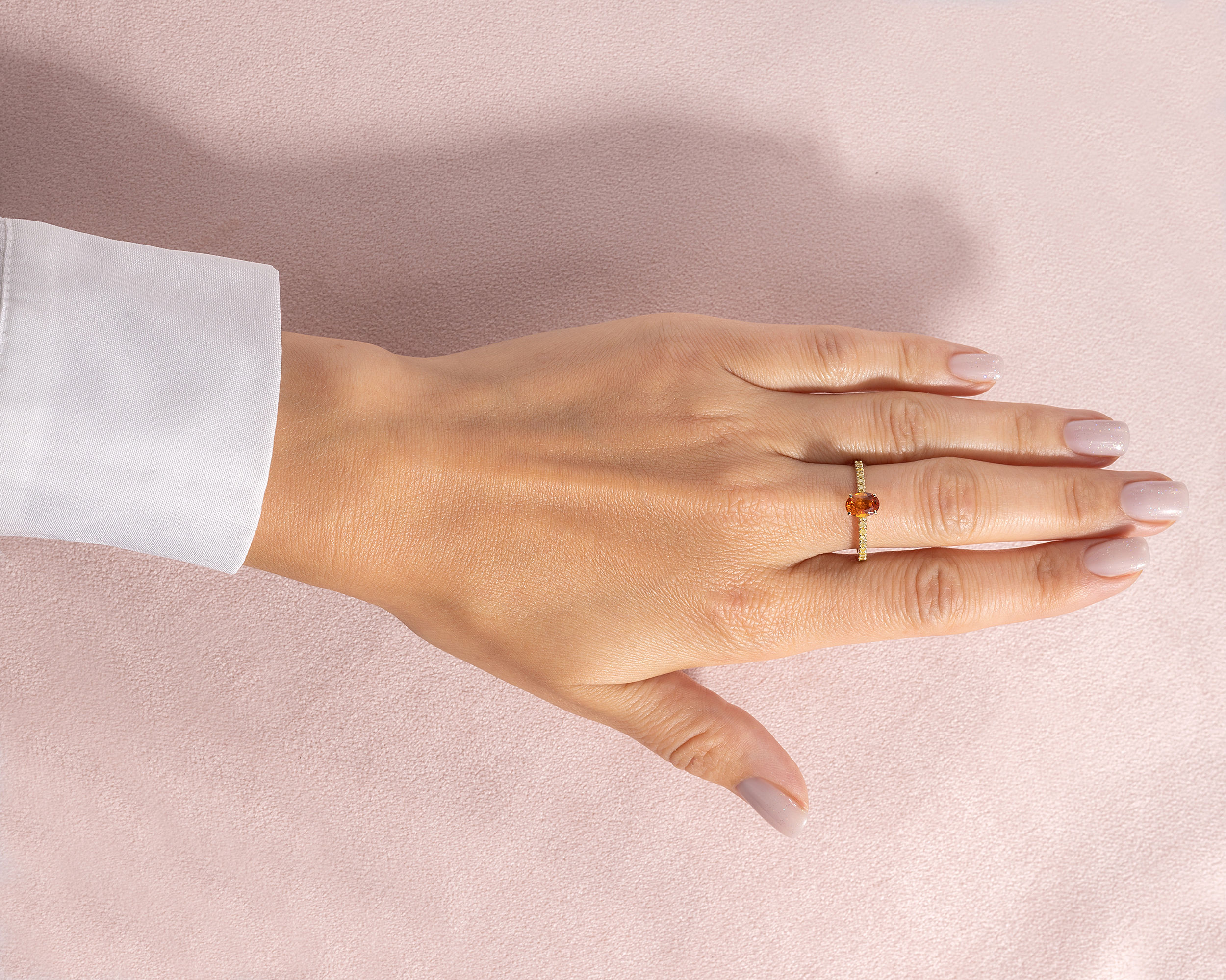 1.32 Carat Orange Sapphire & Natural Diamond 14k Yellow Gold Oval SI3-I2 Real - Image 6