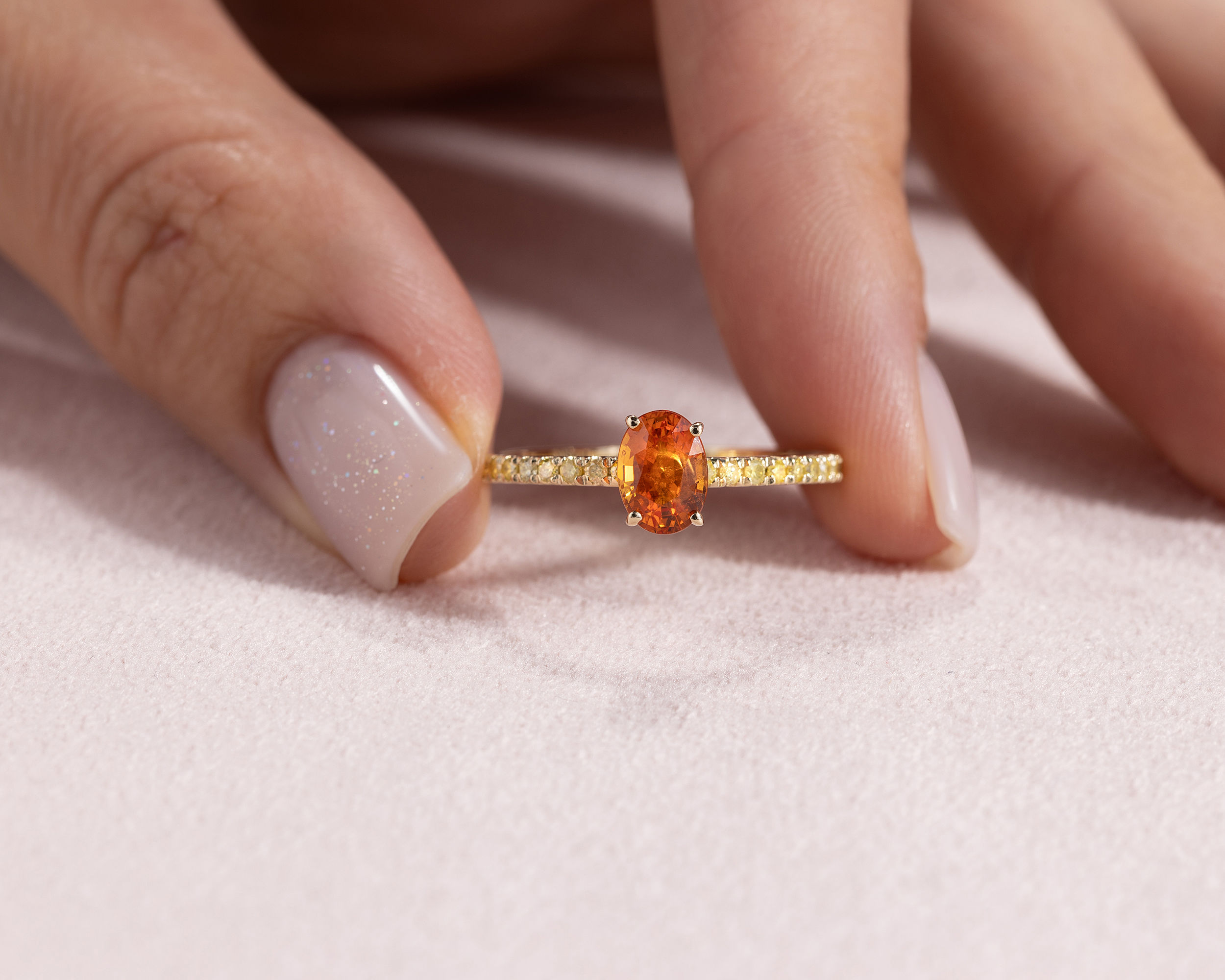 1.32 Carat Orange Sapphire & Natural Diamond 14k Yellow Gold Oval SI3-I2 Real - Image 2