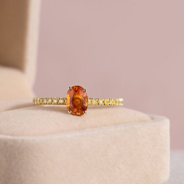 1.32 Carat Orange Sapphire & Natural Diamond 14k Yellow Gold Oval SI3-I2 Real