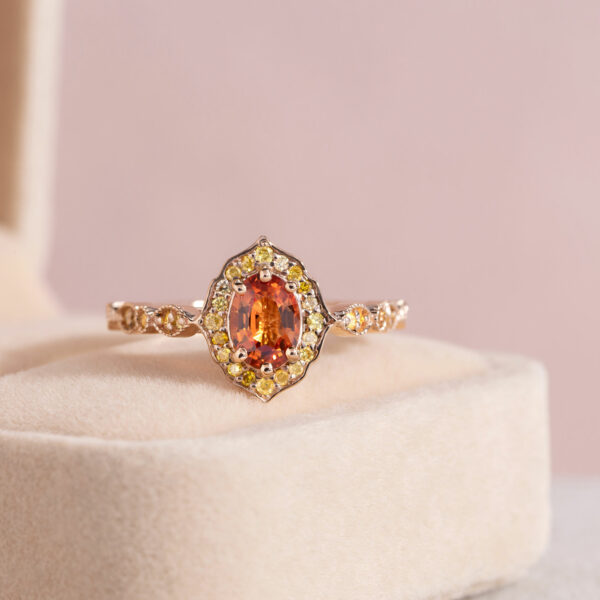 1.45 Ct Orange Sapphire & Natural Diamond Ring 14k Rose Gold Oval SI2-I2 Real