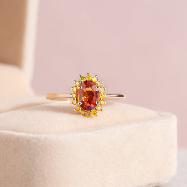 1.20 Ct Real Orange Sapphire & Natural Diamond Ring 14k Rose Gold Oval SI3-I2