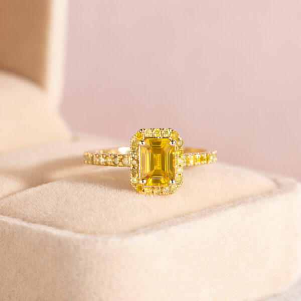 1.70 Ct Yellow Sapphire & Natural Diamond Ring 14k Yellow Gold Emerald SI2-I2