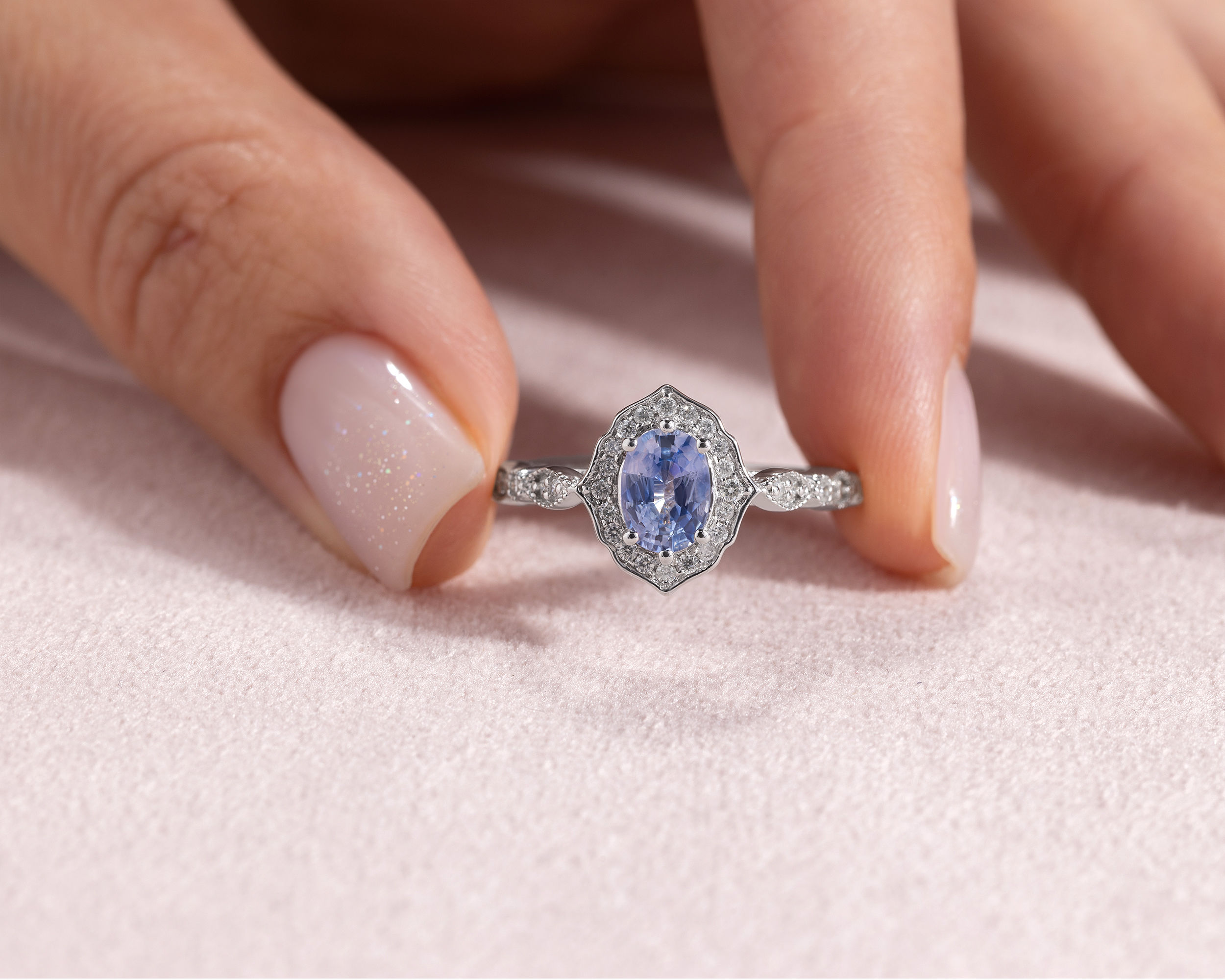 1.40 Ct Real Blue Sapphire & Natural Diamond Ring 14k White Gold Oval VS2-SI3 - Image 4