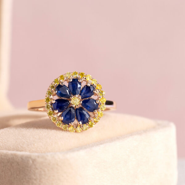 1.61 Ct Natural Blue Sapphire & Diamond Ring 14k Rose Gold Pear Transparent