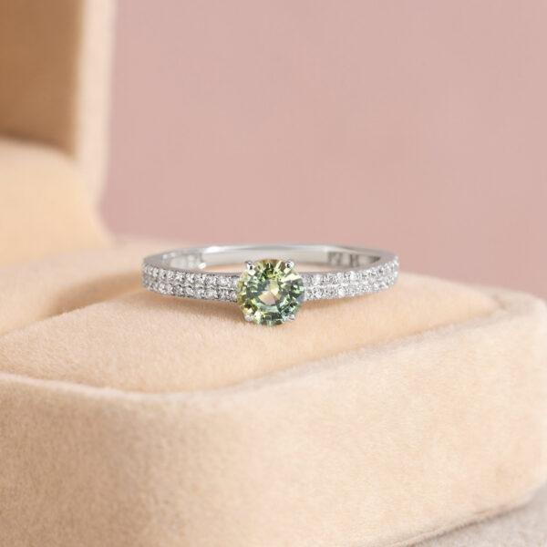 1.02 Ct Green Sapphire & Natural Diamond 14k White Gold Ring Round VS1-SI1