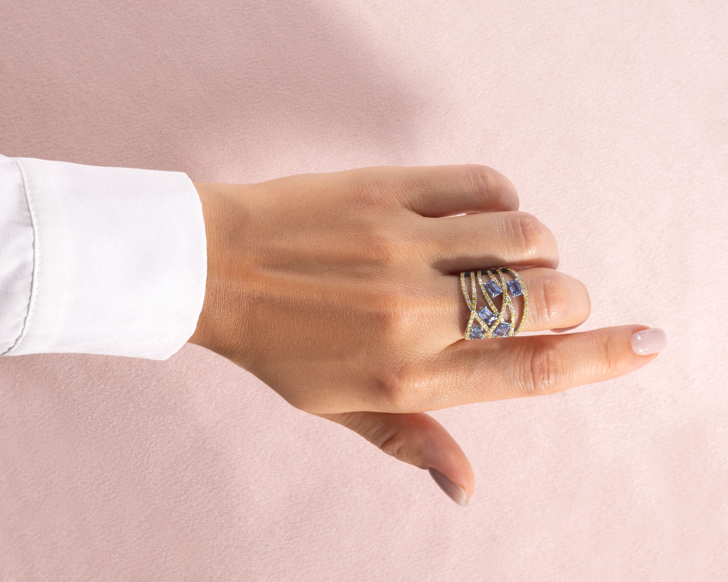 3.74 Carat Blue Sapphire & Vivid Yellow Diamond 14k White Gold Natural SI1-I2 - Image 6