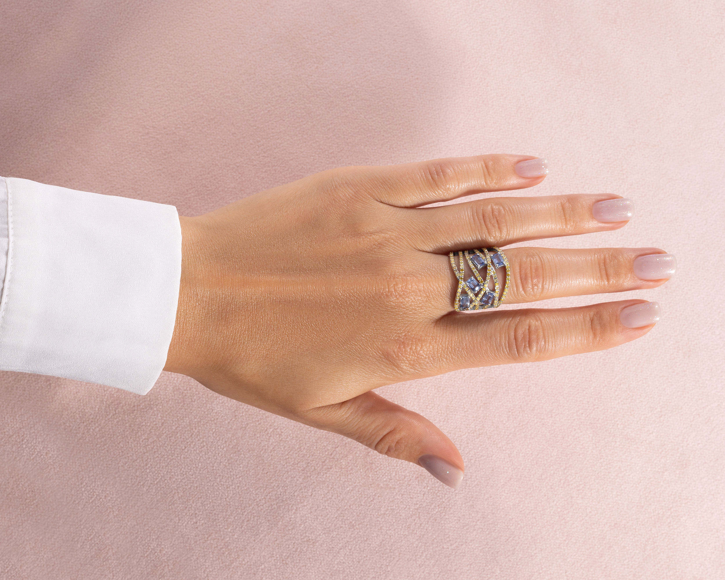 3.74 Carat Blue Sapphire & Vivid Yellow Diamond 14k White Gold Natural SI1-I2 - Image 7