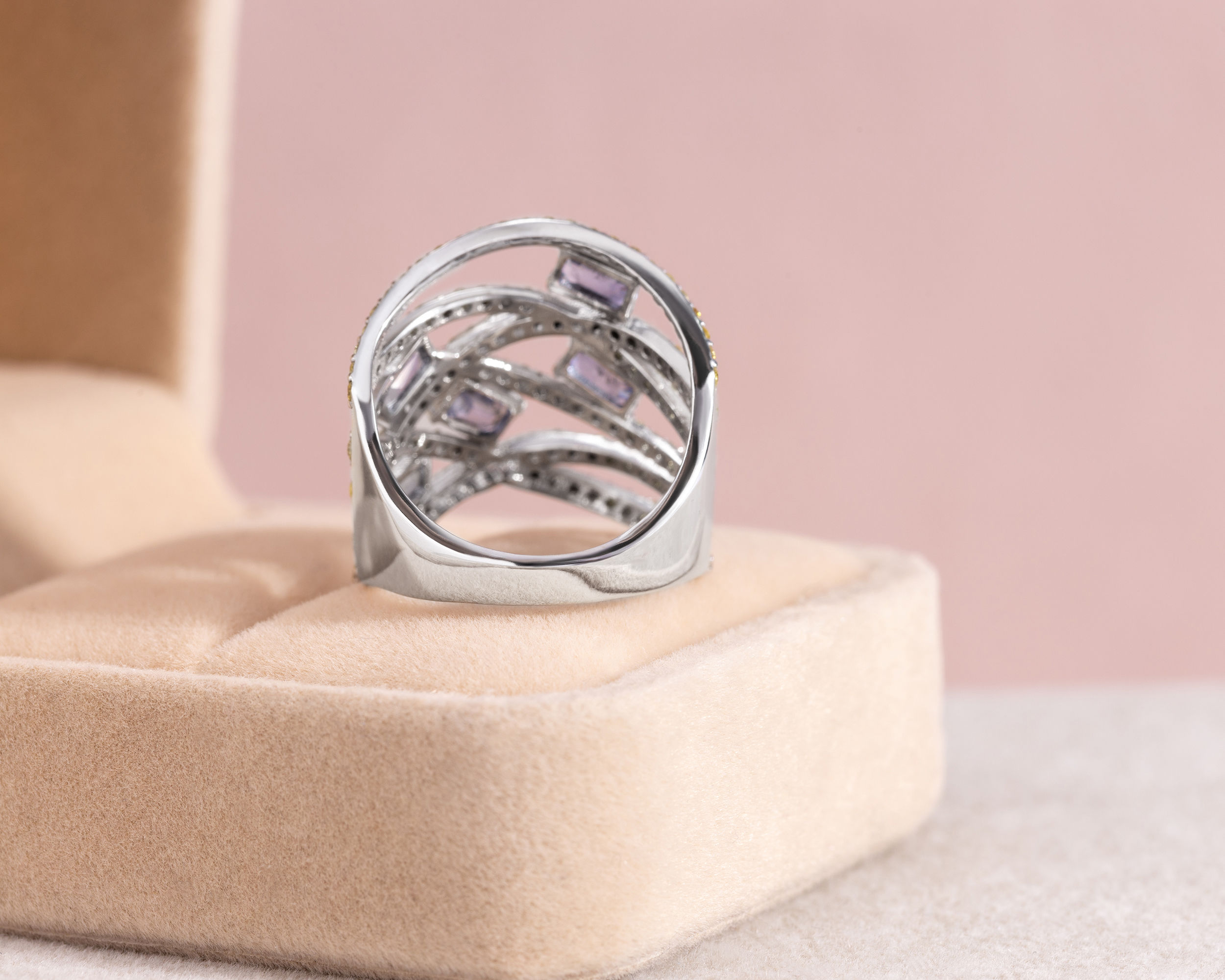 3.74 Carat Blue Sapphire & Vivid Yellow Diamond 14k White Gold Natural SI1-I2 - Image 3