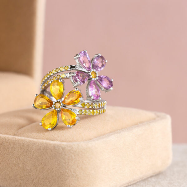 6.65 Ct Sapphire & Natural Vivid Yellow Diamond 14k White Gold Ring SI1-I2