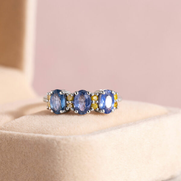 2.20 Ct Blue Oval Sapphire & Natural Diamond 14K Solid White Gold Ring SI3-I1