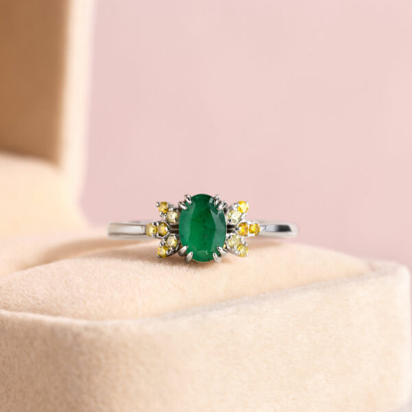 Green Emerald & Natural Diamond Ring Solid 14k White Gold Oval 0.97 Ct SI2-I1