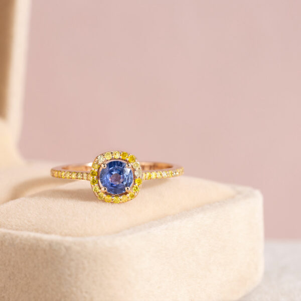 Blue Sapphire & Natural Diamond Ring 14k Rose Gold Round Cut Halo 0.70 Ct SI1-I2