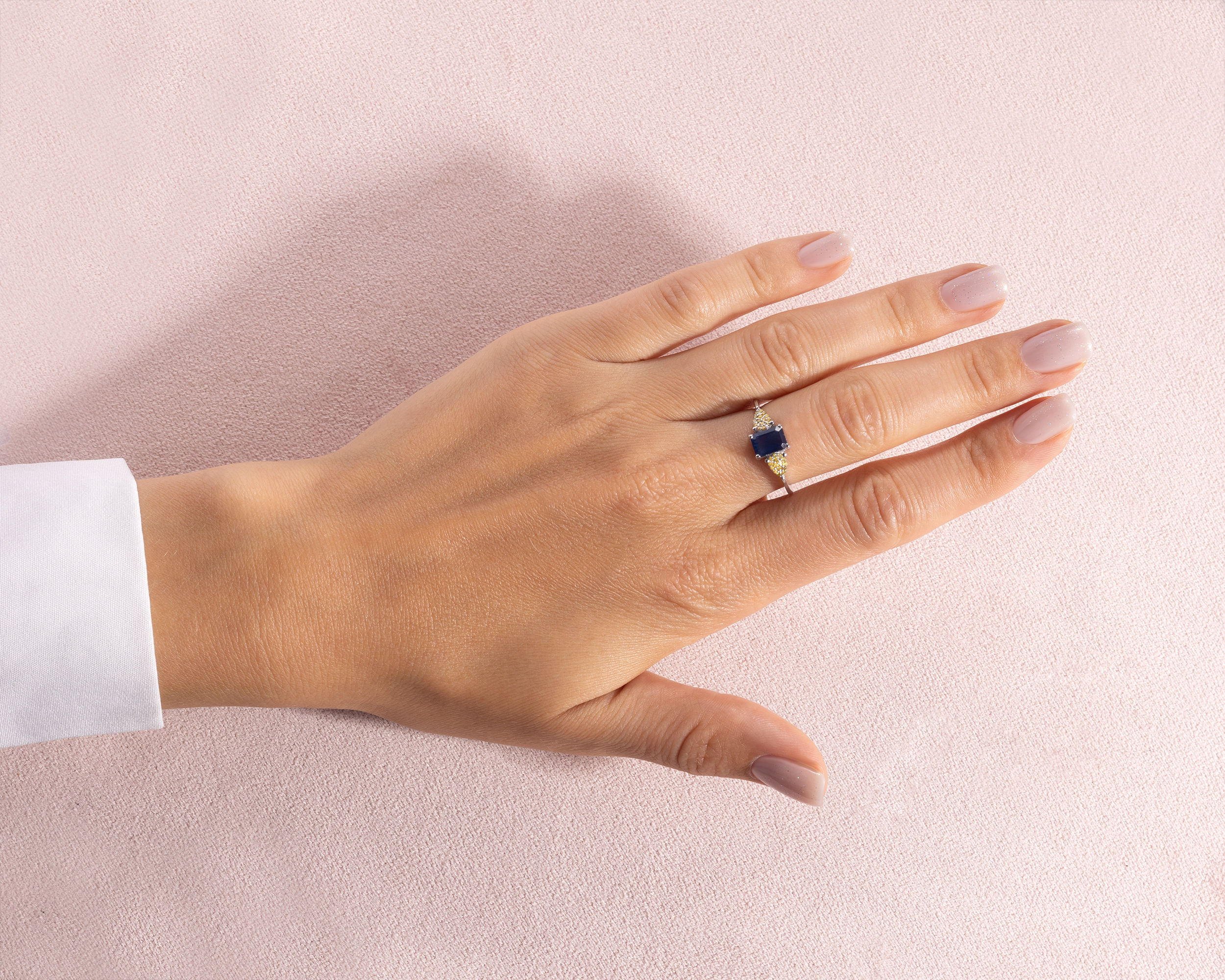 1.70 Ct Blue Sapphire & Diamond Ring Solid 14k White Gold Emerald Cut SI1-I2 - Image 6