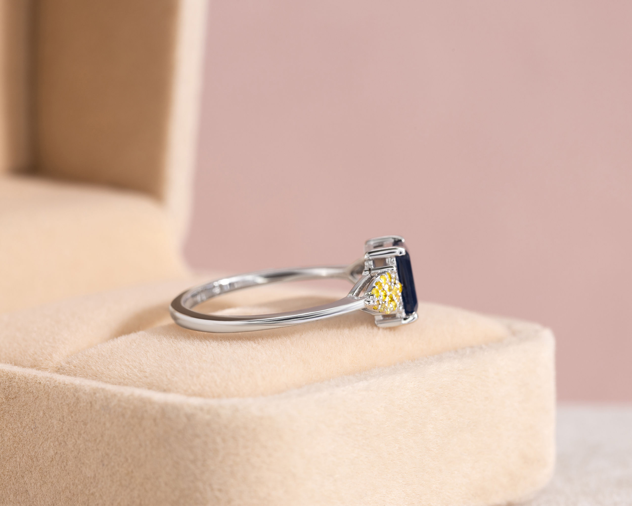 1.70 Ct Blue Sapphire & Diamond Ring Solid 14k White Gold Emerald Cut SI1-I2 - Image 4