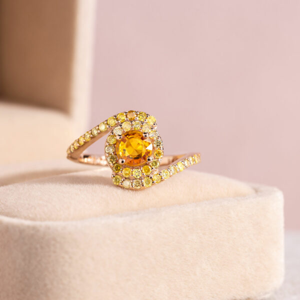 1.60 Ct Orange-Yellow Sapphire & Natural Diamond Ring 14k Rose Gold Brilliant