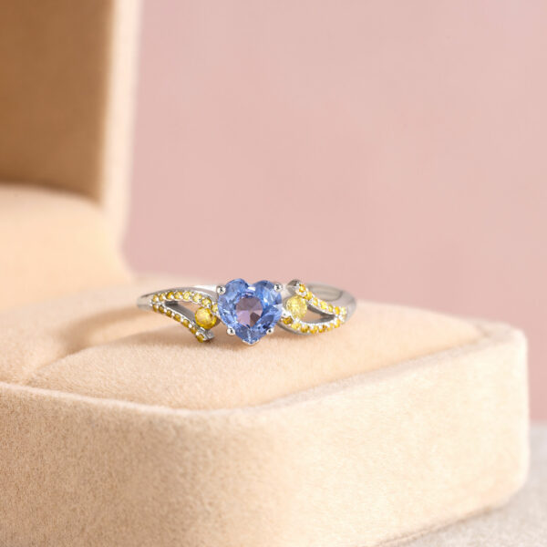 1.30 Ct Blue Sapphire & Natural Diamond 14k Solid White Gold Heart Ring SI1-I2